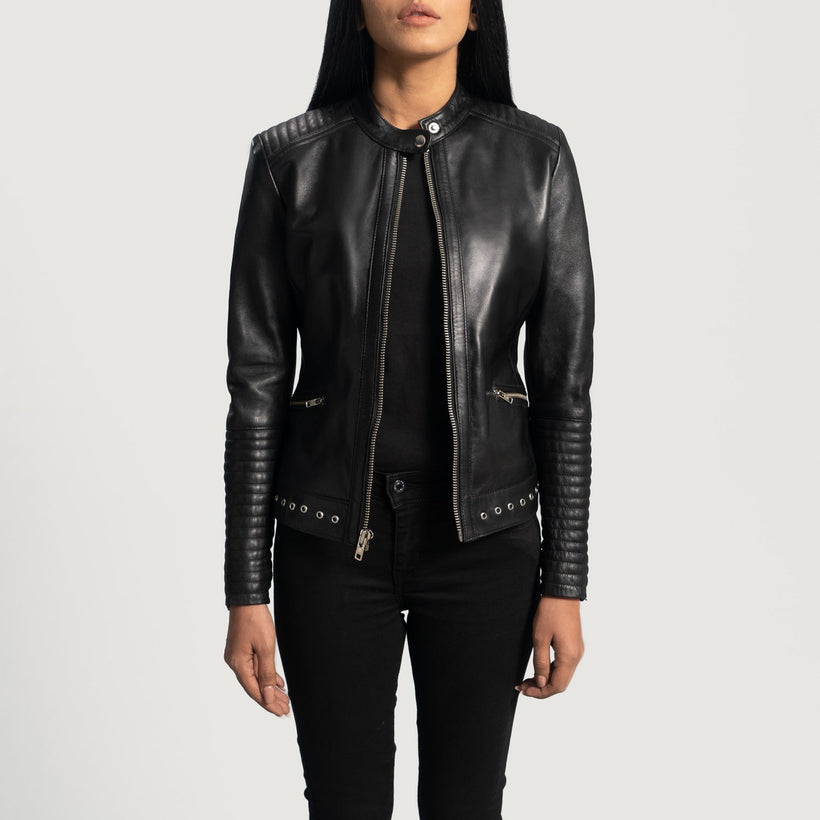 Haley Ray Negro Chaqueta Biker de Cuero para Mujer