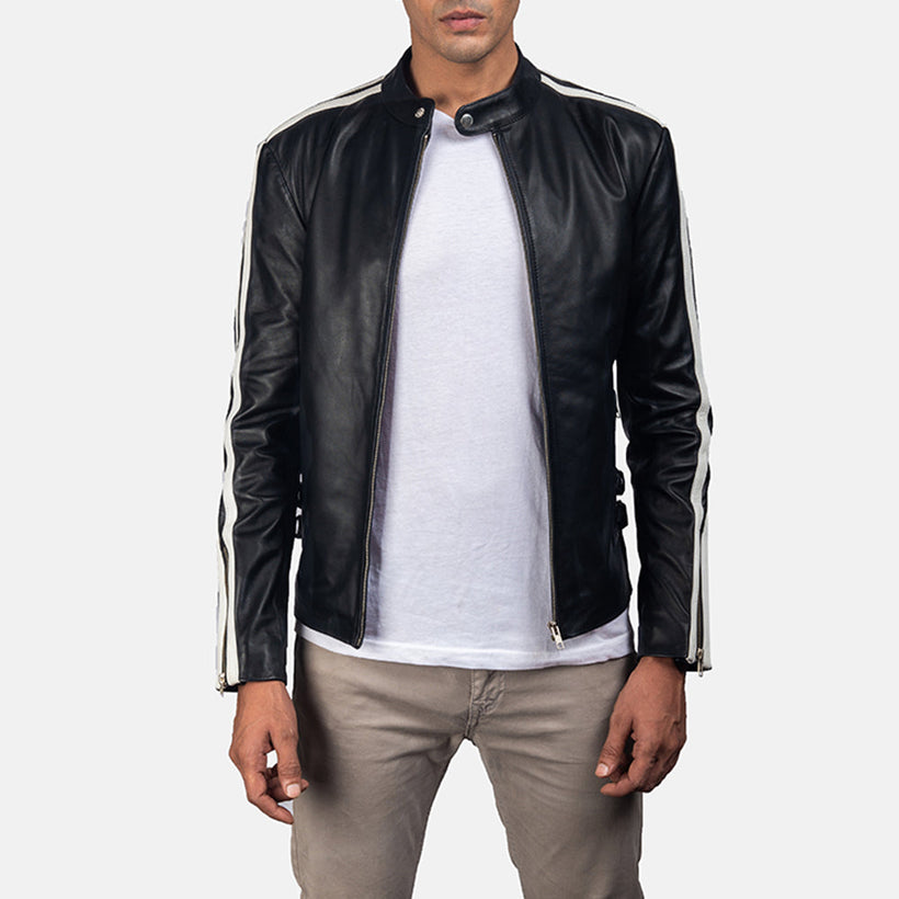 Hank Negro Chaqueta Biker de Cuero para Hombre