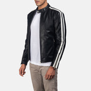 
Hank Negro Chaqueta Biker de Cuero para Hombre - Vista posterior con hombros definidos y bajo impecable