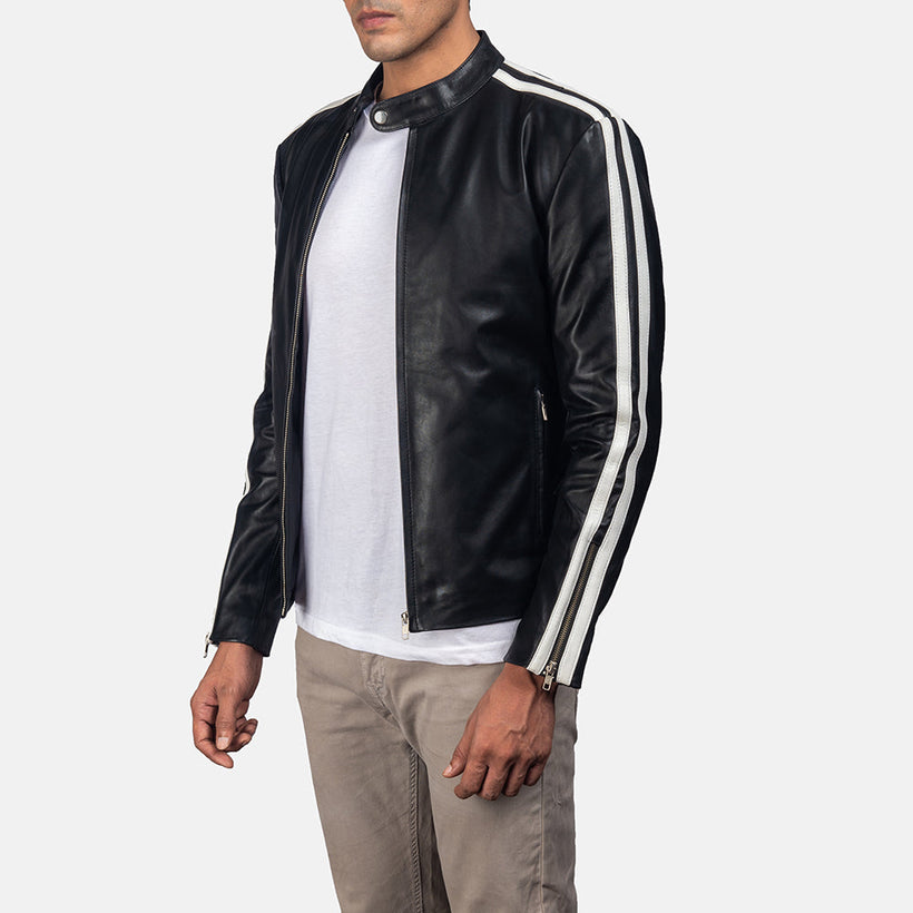 Hank Negro Chaqueta Biker de Cuero para Hombre