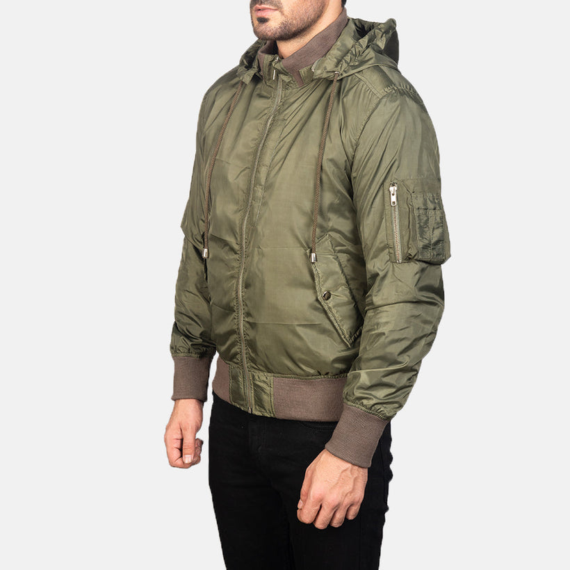 Hanklin MA-1 Verde Hooded Chaqueta Bomber de Cuero para Hombre