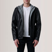 Henrik Grey Suede Cafe Racer For Men in Grey Goatskin Suede - Vista frontal y silueta a medida | Comprar online