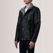 Henrik Grey Suede Cafe Racer For Men - Vista de perfil lateral con corte ergonómico de manga