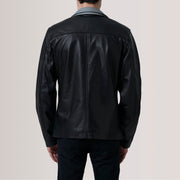 Detalle de cerca of Band Collar with Snap Button &amp; Zipper with placket Hardware on Henrik Grey Suede Cafe Racer For Men