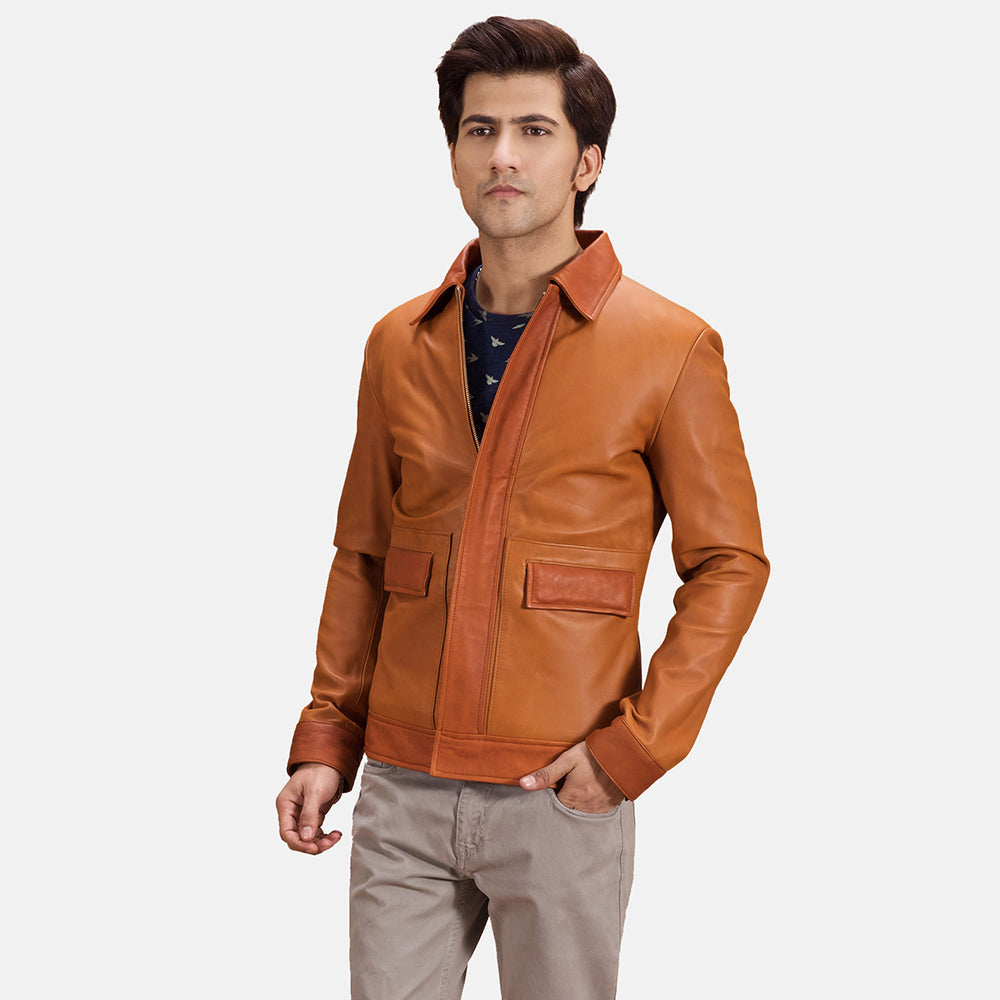 
Hubert Tostado Marrón Chaqueta de Cuero para Hombre in Tan Brown Sheepskin Leather - Vista frontal y silueta entallada | Comprar online