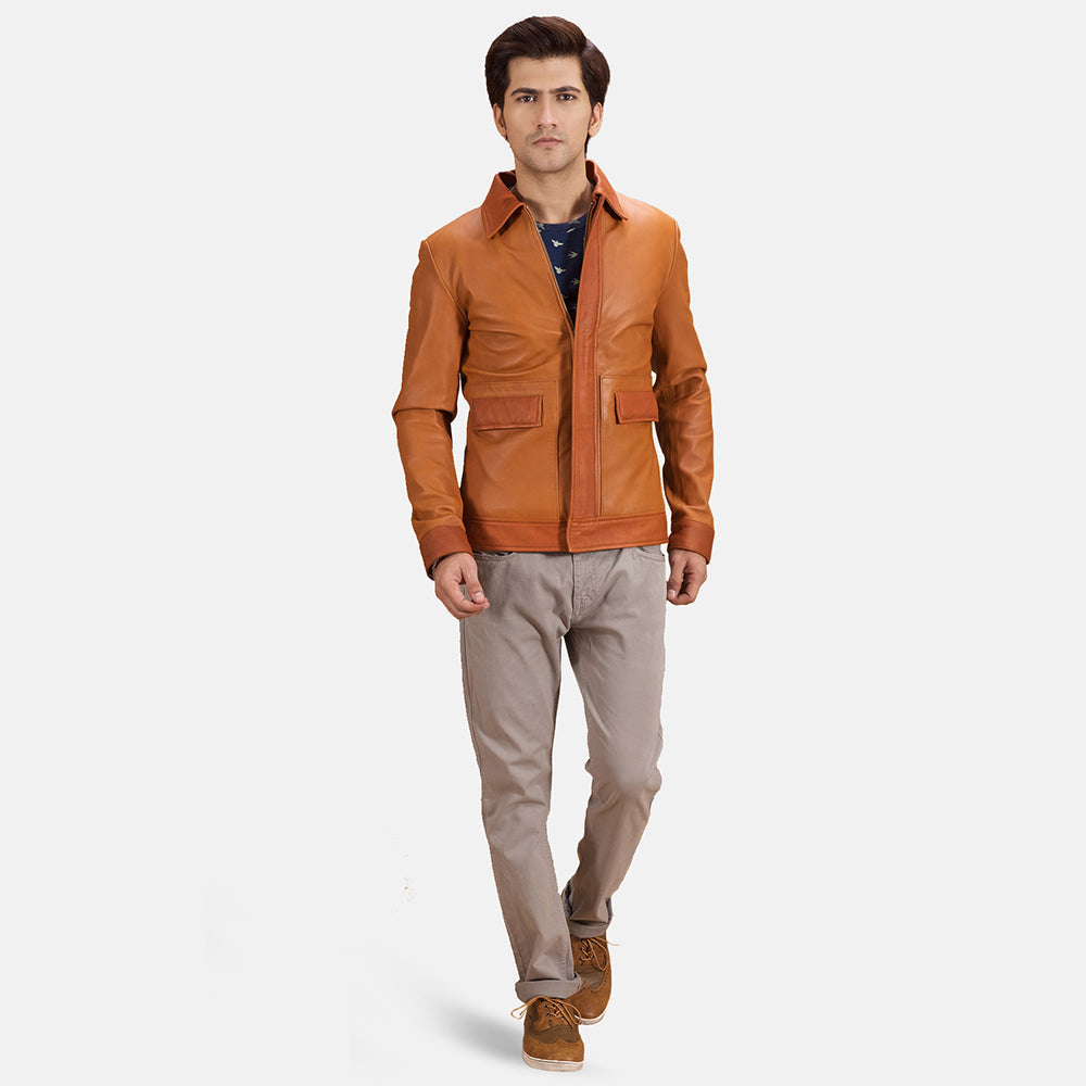 
Vista de detalle of Shirt & Zipper with wind flap Hardware on Hubert Tostado Marrón Chaqueta de Cuero para Hombre