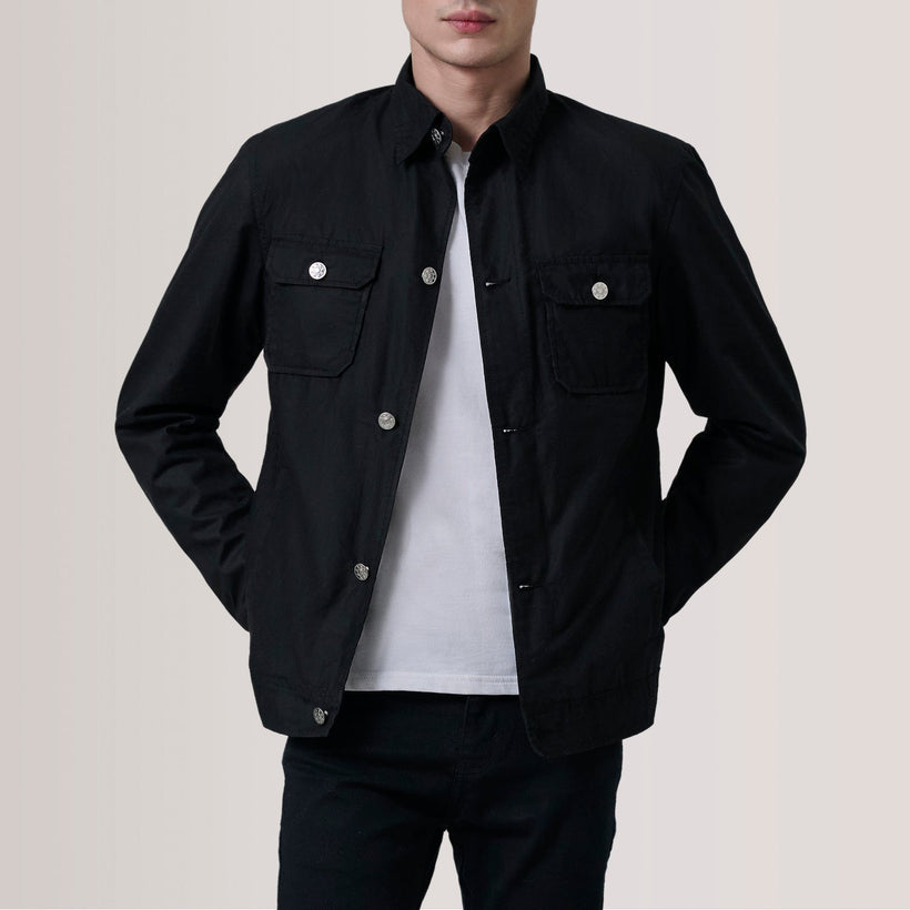 Irwin Negro Waxed Canvas Field Chaqueta de Cuero para Hombre