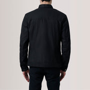 Detalle de cerca of Classic Collar &amp; Button Hardware on Irwin Negro Waxed Canvas Field Chaqueta de Cuero para Hombre For Men