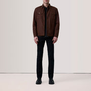 Brown Waxed Cotton Canvas Leather Jacket - Vista trasera con ajuste entallado en hombros y bajo impecable