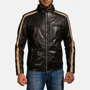Men's Jack Negro Chaqueta Biker de Cuero para Hombre in Black Sheepskin Leather - Vista frontal y silueta a medida | Comprar online