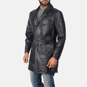 
Black Cowhide leather Coat - Vista posterior con hombros definidos y bajo impecable
