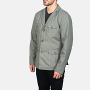 Grey Poly-Cotton Leather Blazer - Vista trasera con ajuste entallado en hombros y bajo impecable
