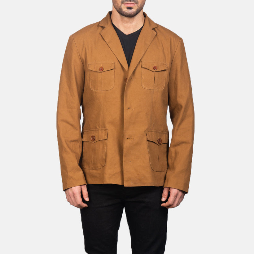 Kajetan Khaki Safari Chaqueta de Cuero para Hombre