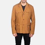 
Vista de detalle of Notch & Button Hardware on Kajetan Khaki Safari Chaqueta de Cuero para Hombre