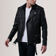Kole Negro Leather Double Rider Chaqueta de Cuero para Hombre For Men in Black Sheepskin Leather - Vista frontal y silueta a medida | Comprar online