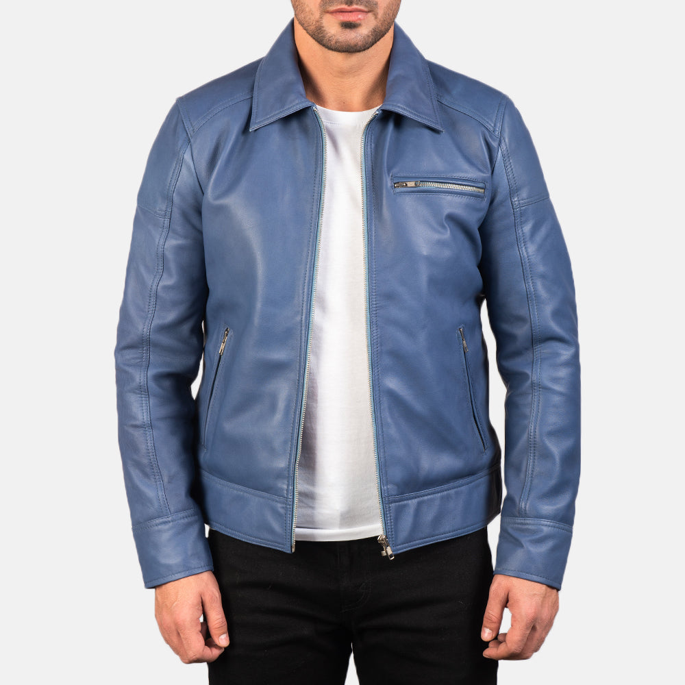 Men's Lavendard Brown Leather Biker Jacket in Brown Cowhide Leather - Vista frontal y silueta a medida | Comprar online