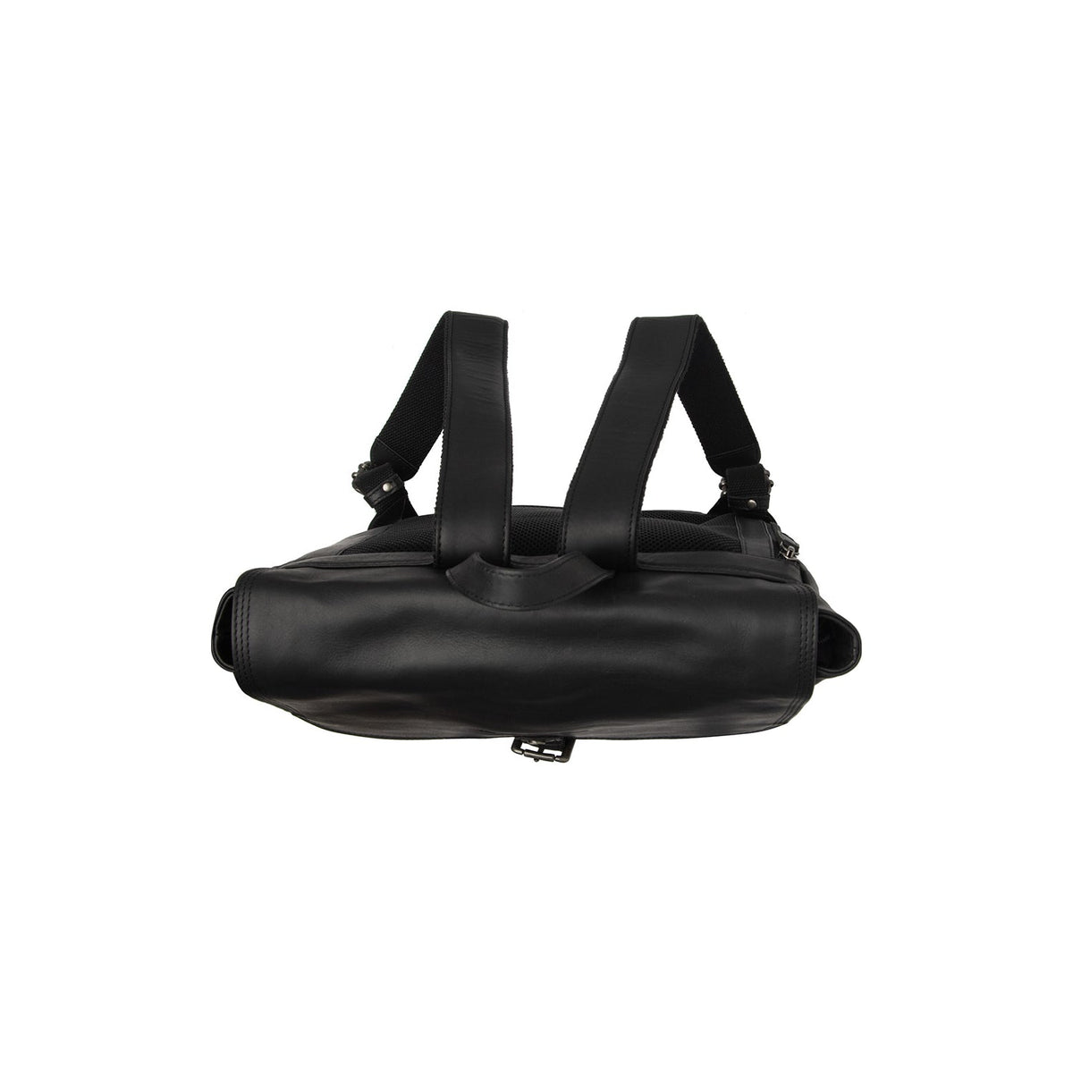 Classic 100% Full-Grain leather Backpack - Perspectiva trasera con correas de cuero reforzadas
