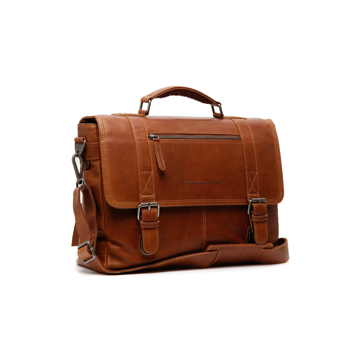 Imperia Full-Grain Leather Laptop Bag en clásico 100% cuero flor integral - Full Exterior Vista frontal y silueta entallada | Comprar online