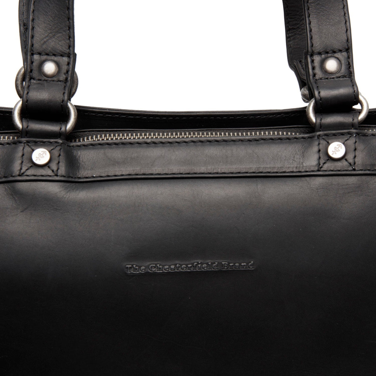Solid Antique Brass Hardware &amp; Heavy-Duty Dual Zipper Detail on Manly Cuero flor integral Laptop Bag
