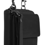 
Vista de detalle of Classic Collar & Heavy-Duty Zipper Hardware on Malaga Cuero Flor Integral Phone Bag