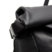 Mazara Full-Grain Leather Roll-top Backpack - Structured Side Profile Showing Gusset Depth & Expansion Capacity