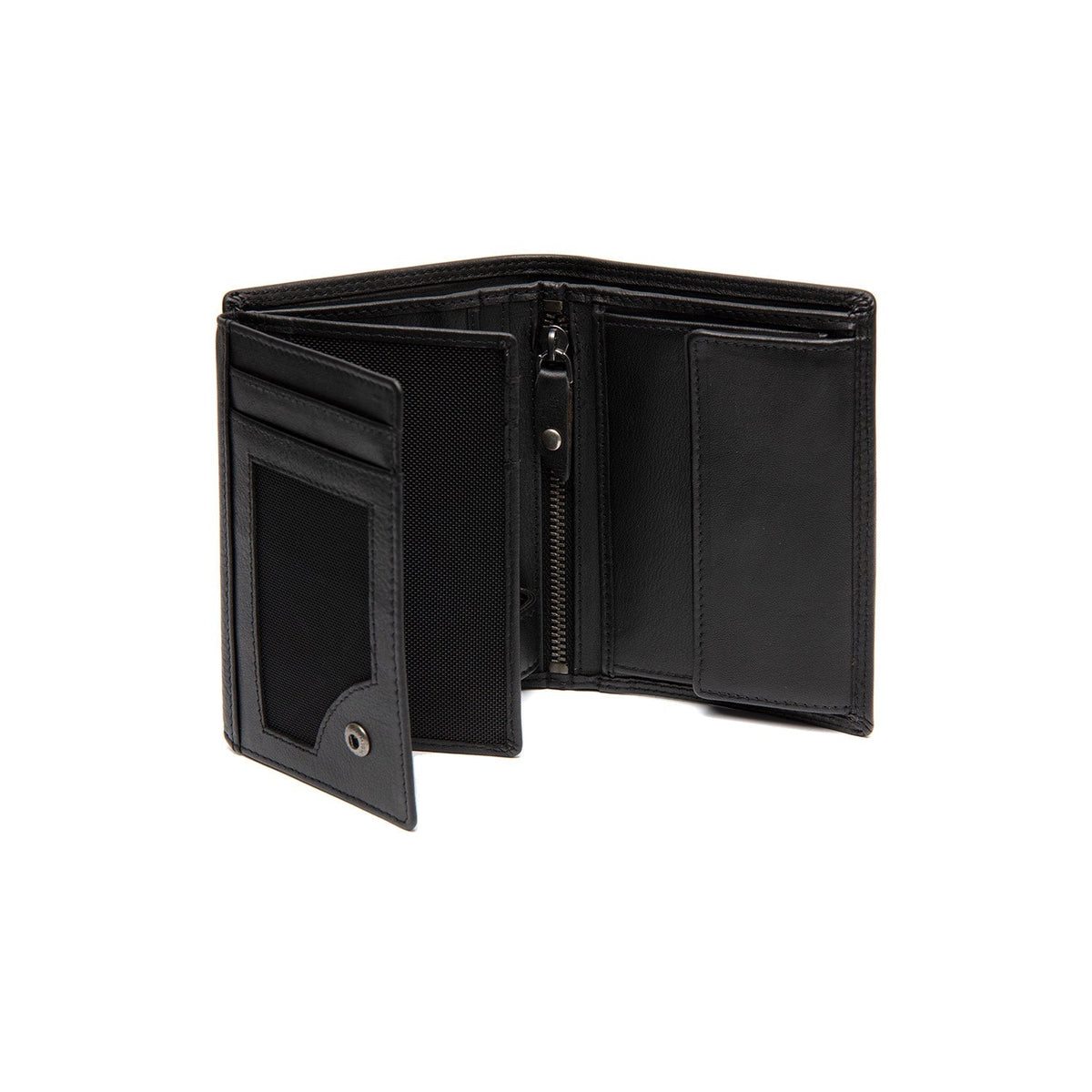 
Solid Antique Brass Hardware & Heavy-Duty Dual Zipper Detail on Leroy Billetera de cuero flor