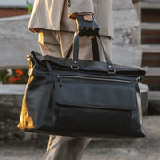 
Classic 100% Full-Grain Leather Duffle Bag - Perspectiva trasera con correas de cuero reforzadas