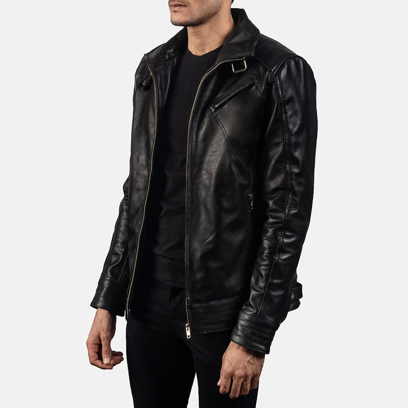 Legacy Negro Chaqueta Biker de Cuero para Hombre