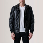 Lester Marrón Suede Cazadora Bomber de Cuero para Hombre For Men in Brown Goatskin Suede - Vista frontal y silueta a medida | Comprar online
