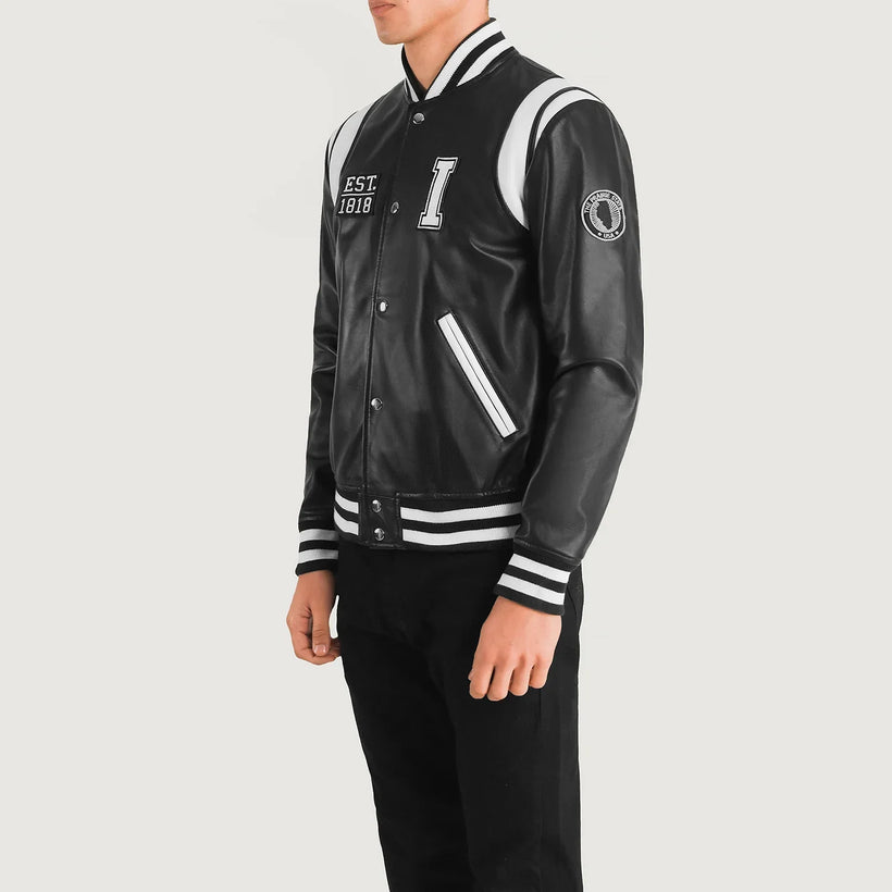 Liberte Illinois Negro Leather Varsity Chaqueta de Cuero para Hombre