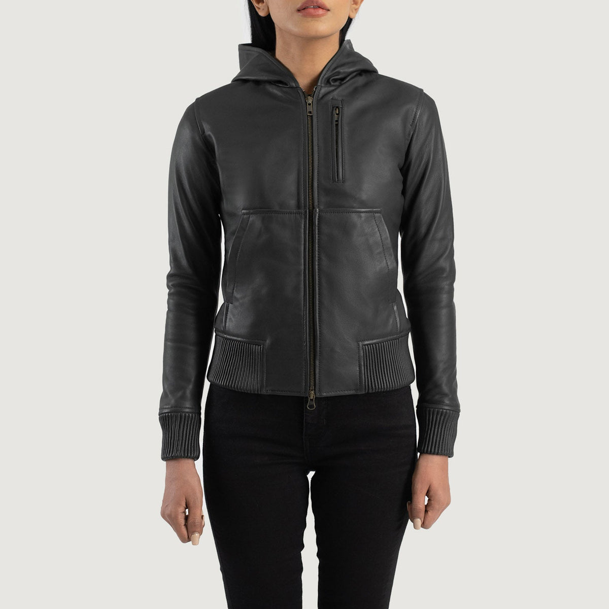 
Luna Hooded Chaqueta Bomber de Cuero para Mujer – alternate product view 4