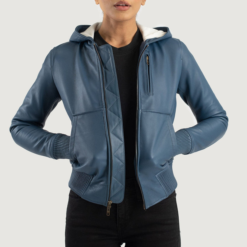 Luna Hooded Cazadora Bomber de Cuero para Mujer