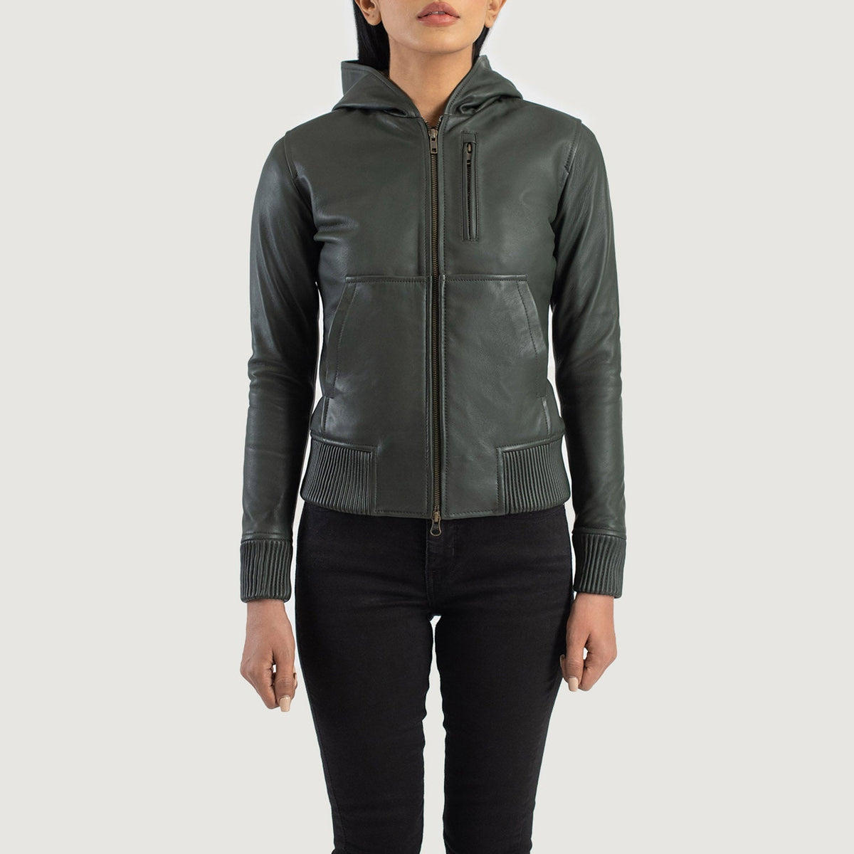 
Luna Hooded Chaqueta Bomber de Cuero para Mujer – alternate product view 4