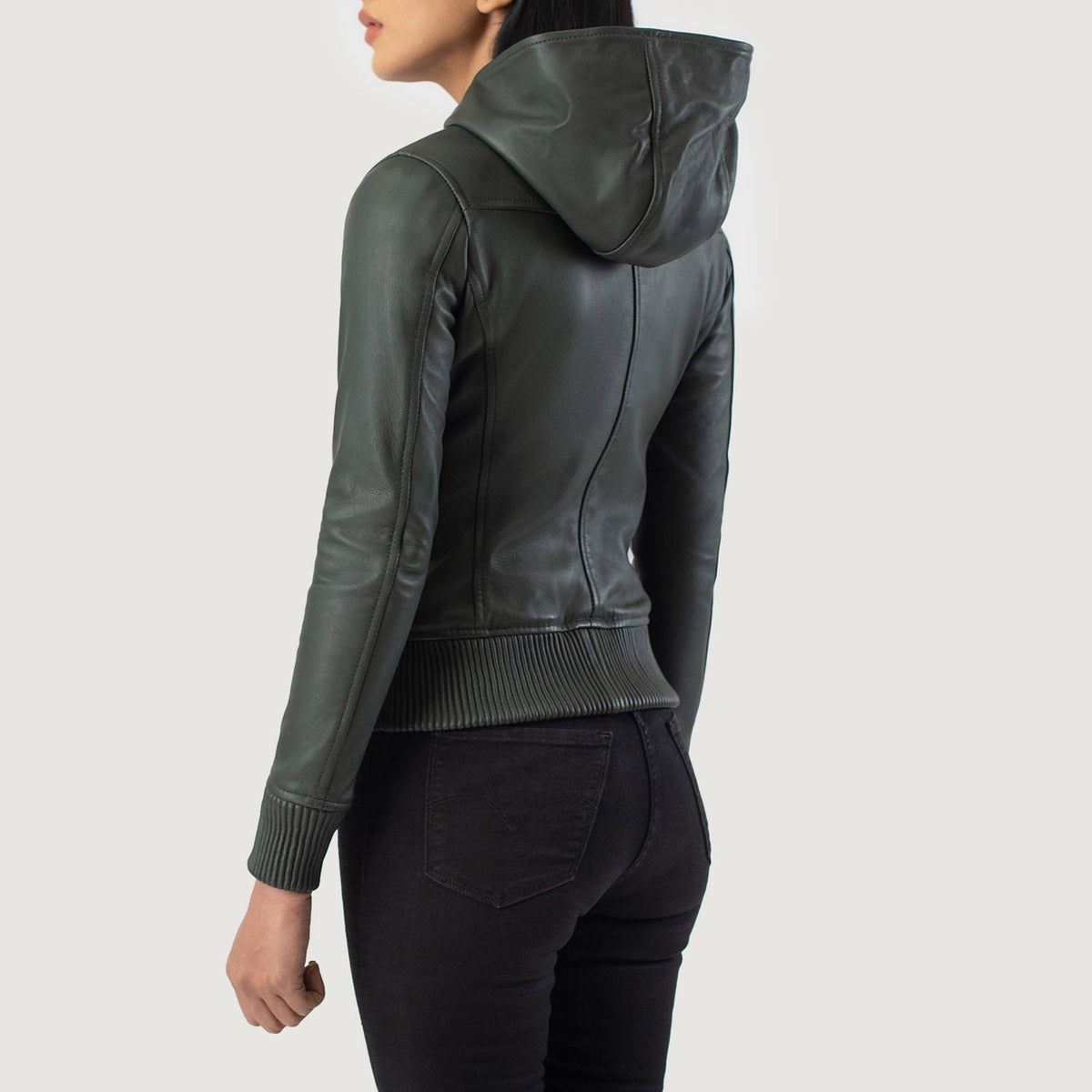 
Luna Hooded Chaqueta Bomber de Cuero para Mujer – alternate product view 5
