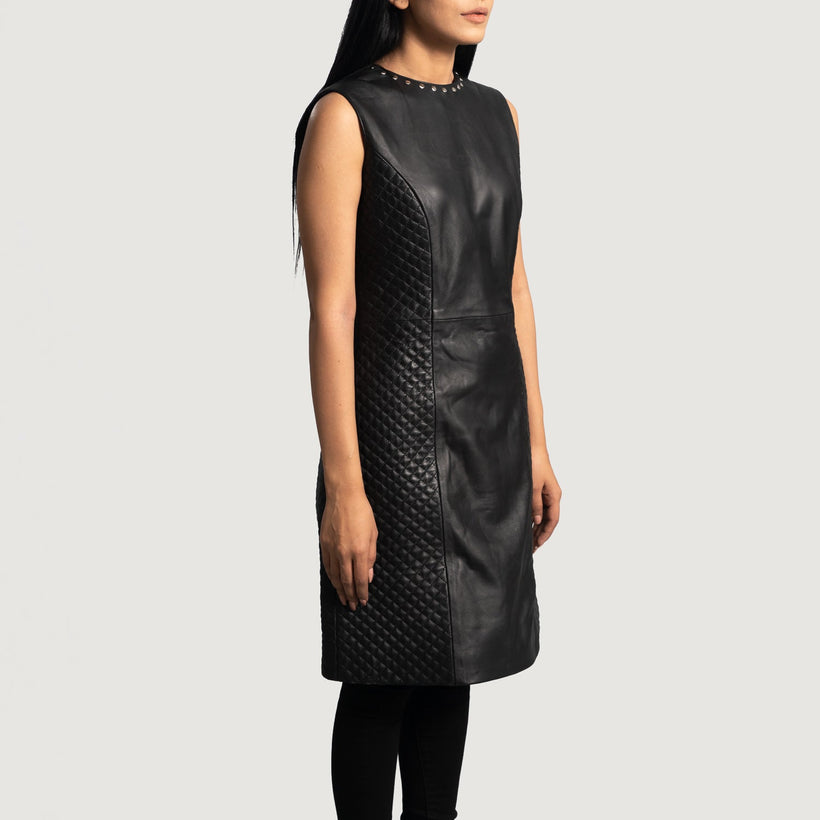 Luxe Negro Leather Dress para Mujer