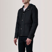 
Marlo Negro Canvas Hooded Work Chaqueta de Cuero para Hombre For Men - Vista lateral mostrando el corte ergonómico de mangas