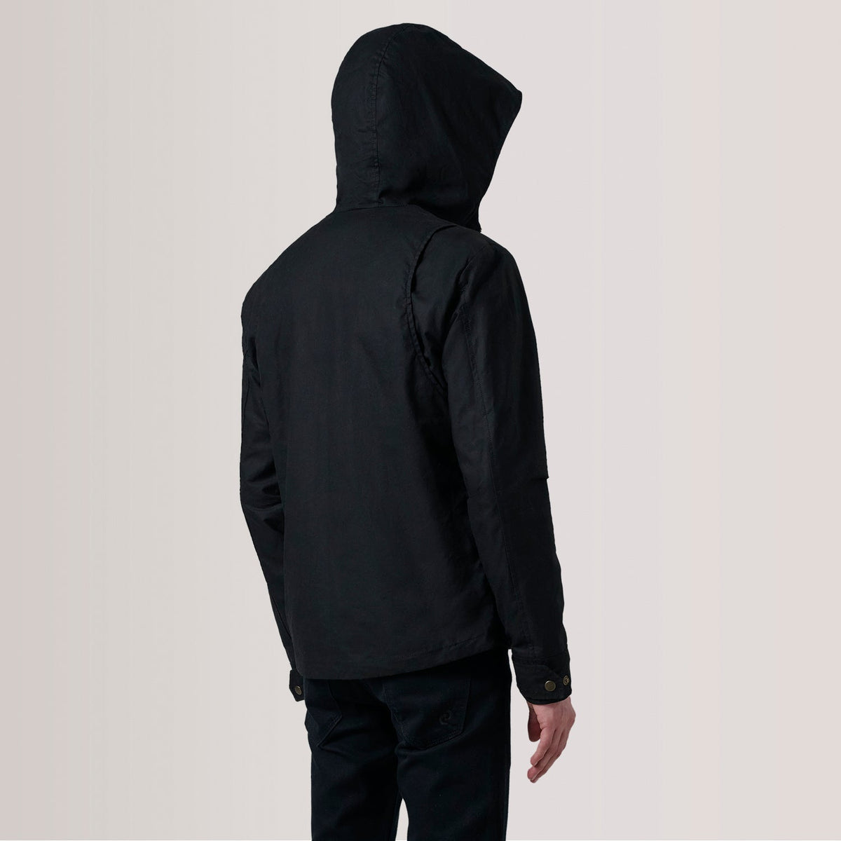 
Vista de detalle of Hooded & Zipper with placket Hardware on Marlo Negro Canvas Hooded Work Chaqueta de Cuero para Hombre For Men