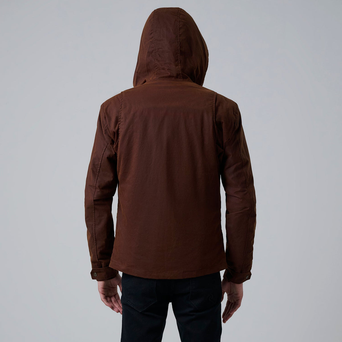 Detalle de cerca of Hooded &amp; Zipper with placket Hardware on Marlo Marrón Canvas Hooded Work Chaqueta de Cuero para Hombre For Men