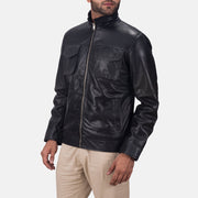 Black Sheepskin leather Jacket - Vista trasera con ajuste entallado en hombros y bajo impecable