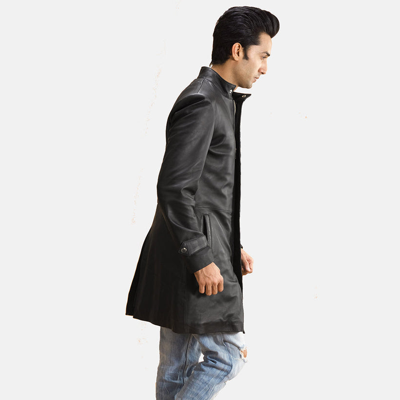 Midlander Acolchado Negro Abrigo de Cuero para Hombre