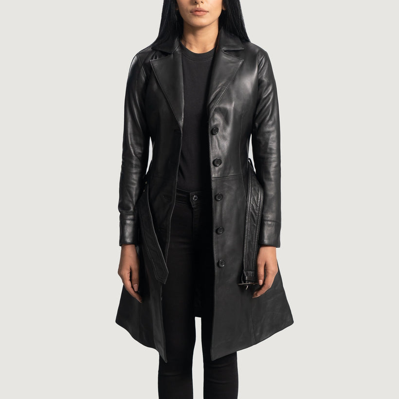 Moonlight Negro Trench de Cuero para Mujer
