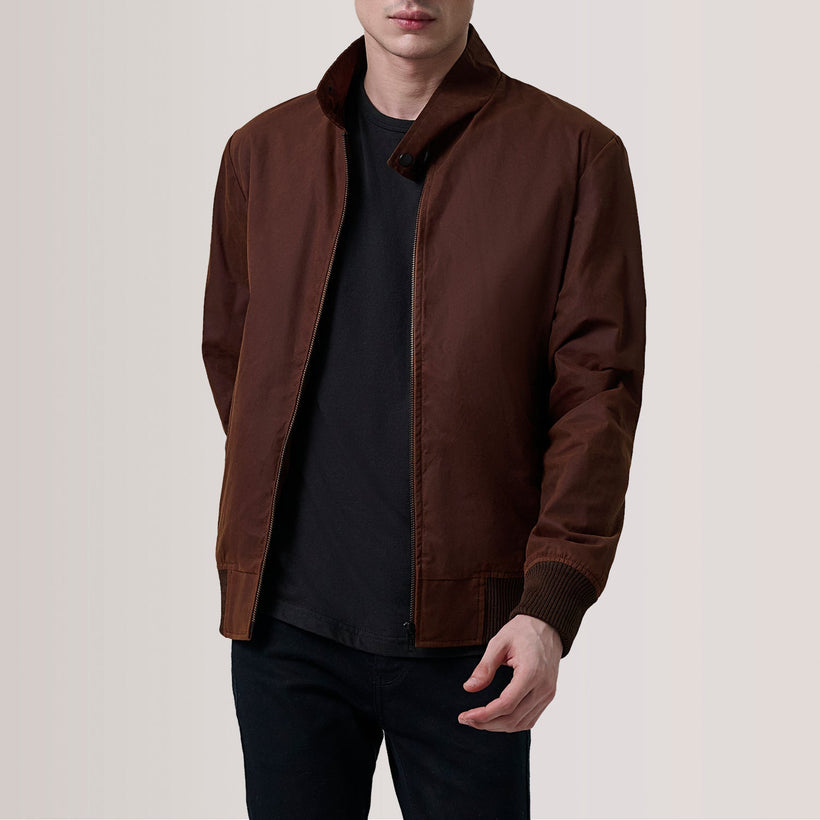 Morrison Marrón Canvas Cazadora Bomber de Cuero para Hombre