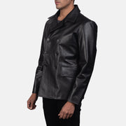 Black Cowhide leather Blazer - Vista trasera con ajuste entallado en hombros y bajo impecable