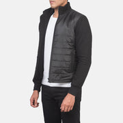 
Black Polyester (Torso) &Amp; Knitted Fabric (Sleeves) Winter Jacket - Vista posterior con hombros definidos y bajo impecable