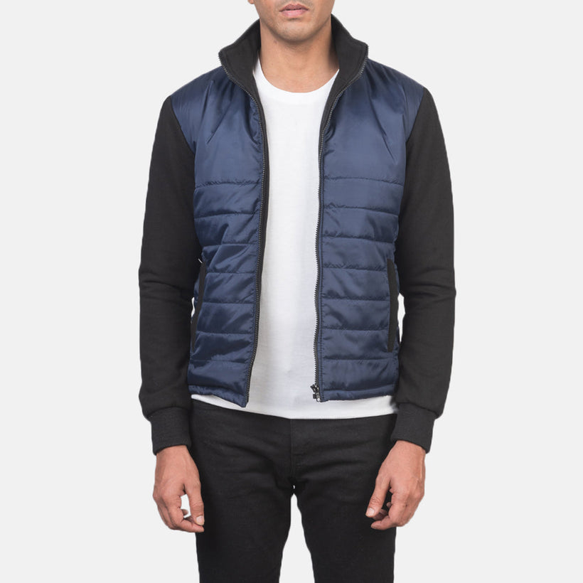 Nashville Acolchado Azul Windbreaker Chaqueta de Cuero para Hombre