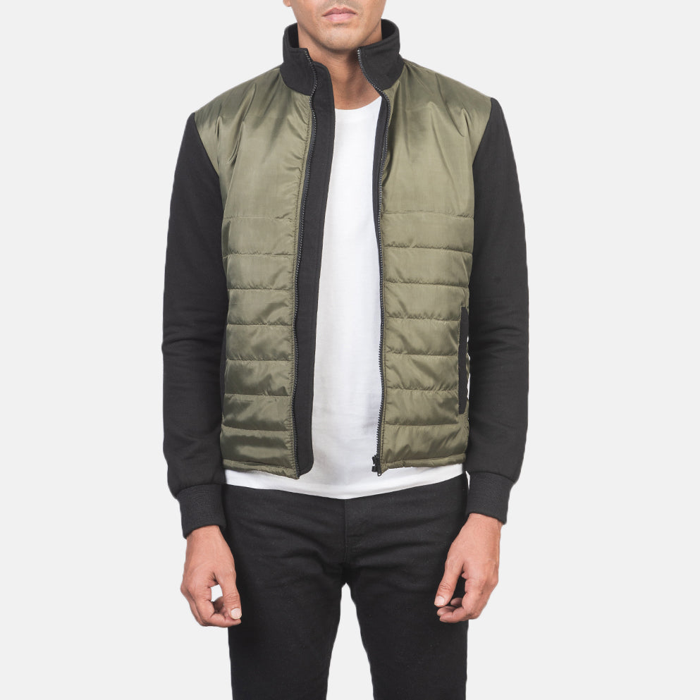 
Nashville Acolchado Verde Windbreaker Chaqueta de Cuero para Hombre in Green & Black Nylon (Torso) &Amp; Knitted Fabric (Sleeves) - Vista frontal y silueta entallada | Comprar online