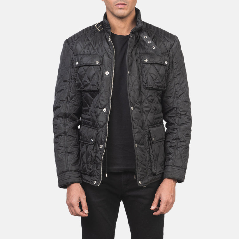 Nelson Acolchado Negro Windbreaker Chaqueta de Cuero para Hombre