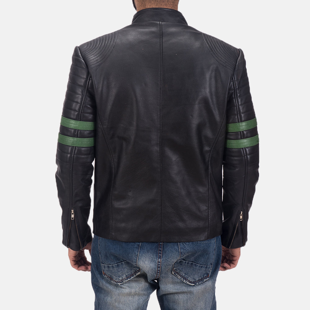 Detalle de cerca of Band &amp; Zipper Hardware on Night Trooper Chaqueta de Cuero para Hombre