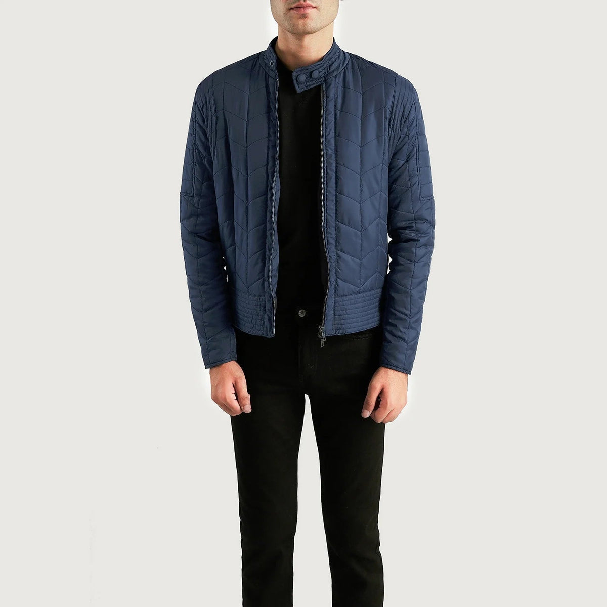 Men's Nyle Acolchado Windbreaker Chaqueta de Cuero para Hombre in Navy Blue Nylon - Vista frontal y silueta a medida | Comprar online