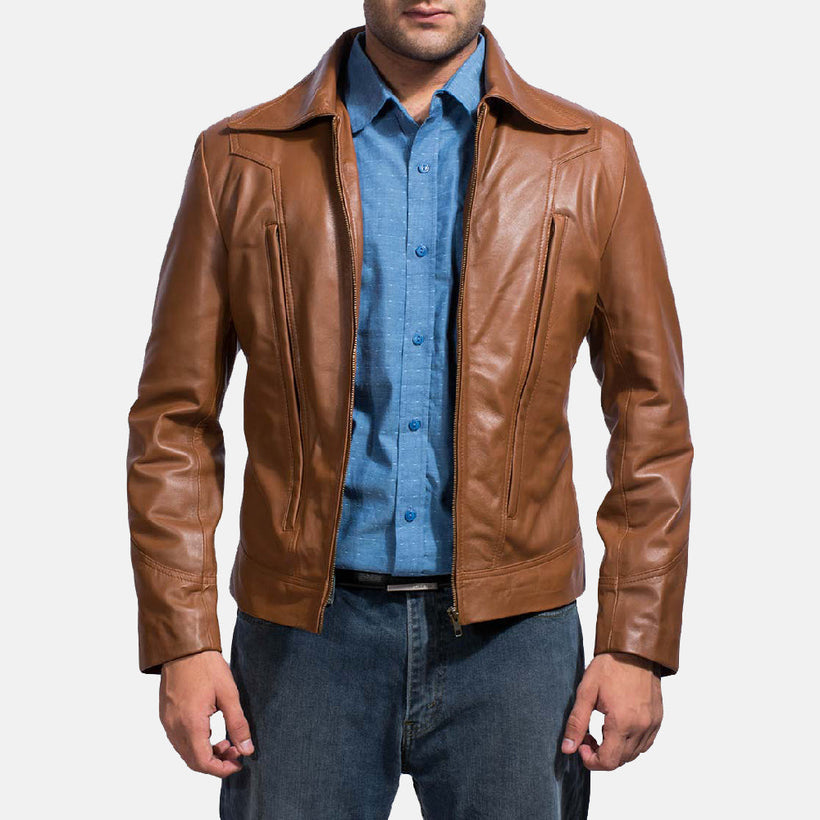 Old School Marrón Chaqueta de Cuero para Hombre